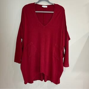 bryn Walker Red Lagenlook Oversized Tunic Top